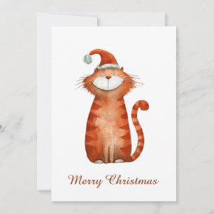 Cartão De Festividades Gato de Natal Alegre Divertido Fofo Laranja