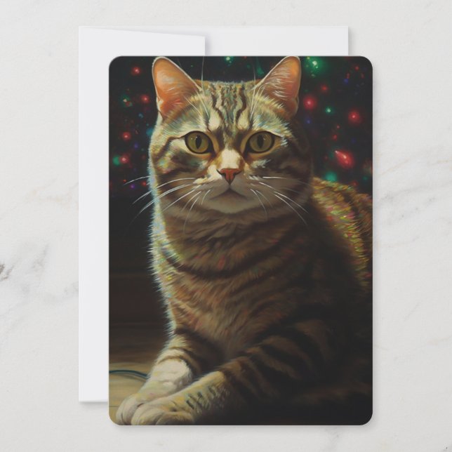 Cartão De Festividades Gato de Natal bonito (Frente)