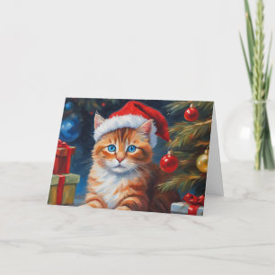 Cartão De Festividades Gato de Natal bonito, ornamentos