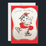 Cartão De Festividades Gato de Natal Branco com patinação no gelo<br><div class="desc">vintage Ice patinando White Christmas Cat Holiday Card</div>