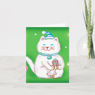 Cartão De Festividades Gato de Natal de Desenho Animado Fofo Vestindo um