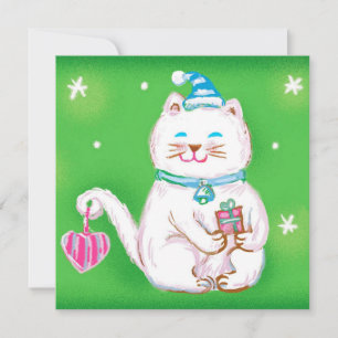 Cartão De Festividades Gato de Natal de desenho animado fofo vestindo um