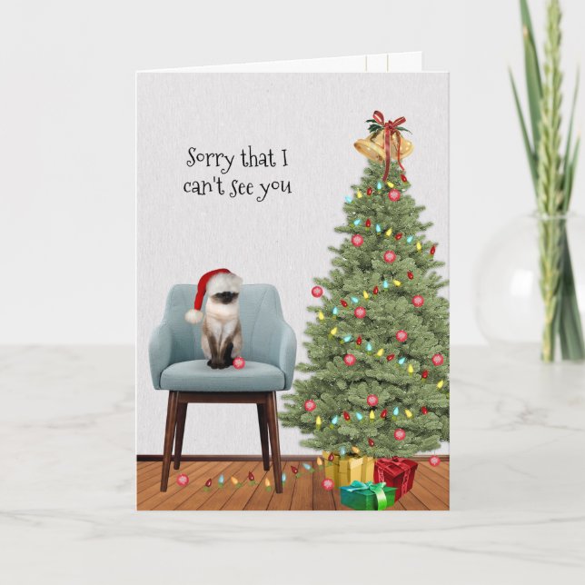 Cartão De Festividades Gato de Natal e Árvore (Frente)