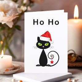 Cartão De Festividades Gato de Natal Engraçado Preto Ho Papai Noel