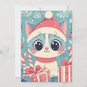 Cartão De Festividades Gato de Natal Fofo Presentes de Bengalas Kawaii