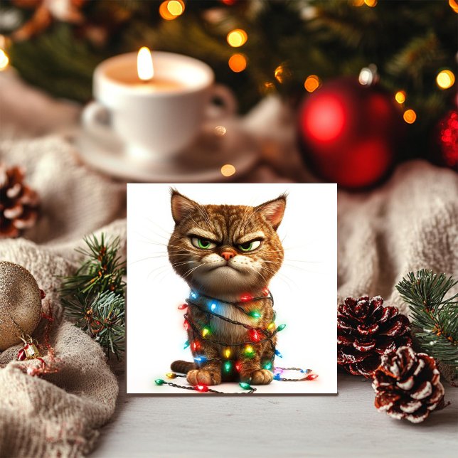 Cartão De Festividades Gato de Natal Grumpy Determinado (Criador carregado)