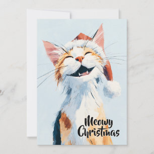 Cartão De Festividades Gato de Natal Meow Laranja Fofo Divertido e Capric