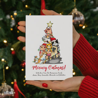 Cartão De Festividades Gato de Natal Meowy Fofo Árvore de Natal