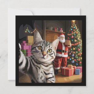 Cartão De Festividades Gato de Natal Selfie com Papai Noel Férias Fofo