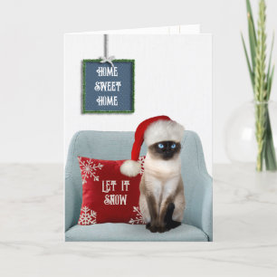 Cartão De Festividades Gato de Natal Siames no Sofá
