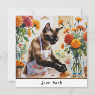Cartão De Festividades Gato de outono com Flores - Saudação de Fall Seaso