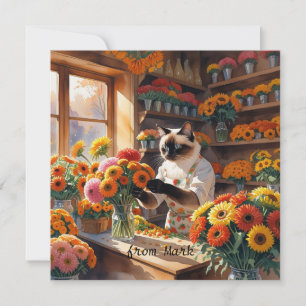 Cartão De Festividades Gato de outono com Flores - Saudação de Fall Seaso