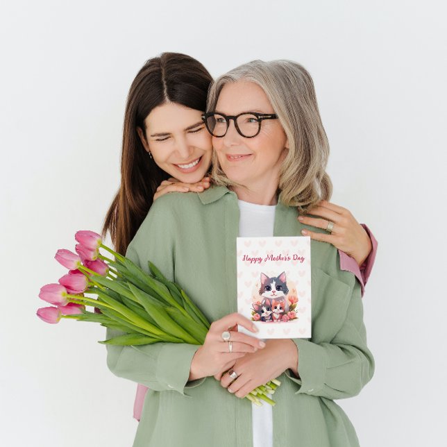 Cartão De Festividades Gato de Pastel doce e Dia de as mães feliz (Criador carregado)
