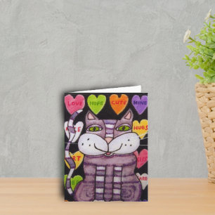 Cartão De Festividades Gato de São Valentim Roxo Coração de Doce