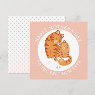 Cartão De Festividades Gato de tigre vermelho e Dia de as mães rosa gati