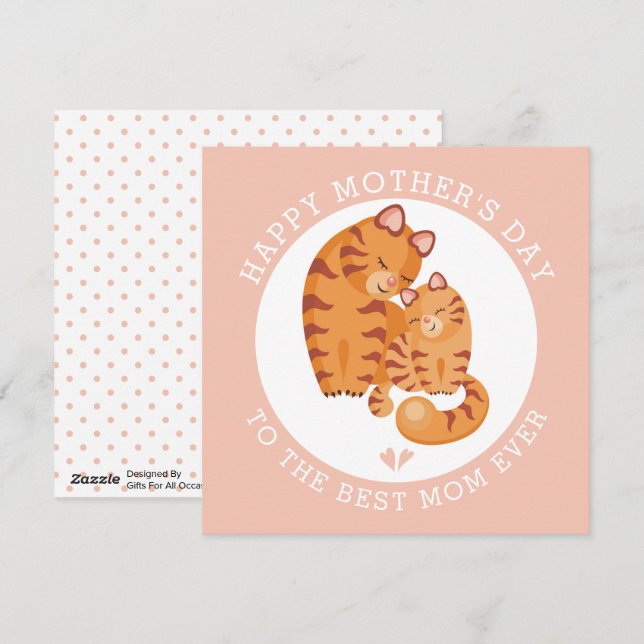 Cartão De Festividades Gato de tigre vermelho e Dia de as mães rosa gatin (Frente/Verso)