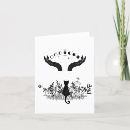 Cartão De Festividades Gato de Vintage Celestial Moon Phases