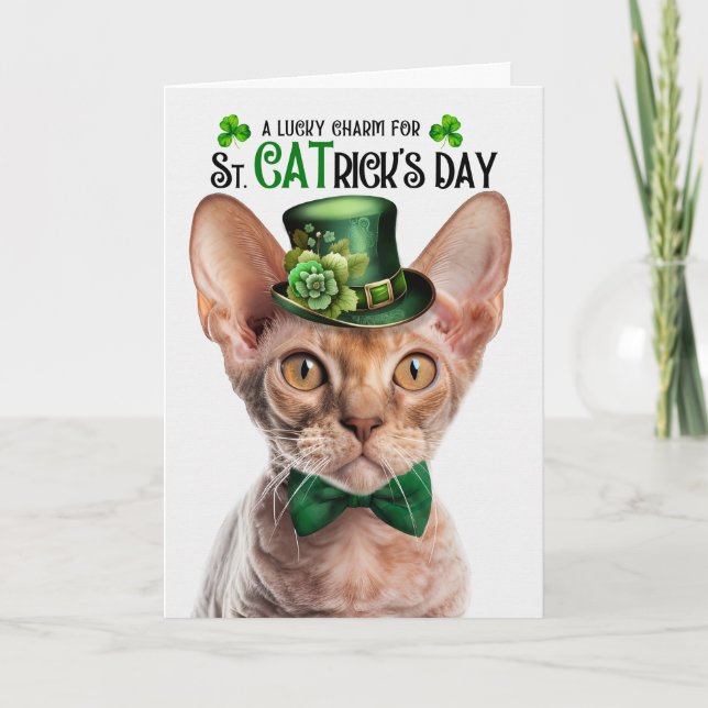 Cartão De Festividades Gato Devon Rex St CATrick's Day Sorte (Frente)