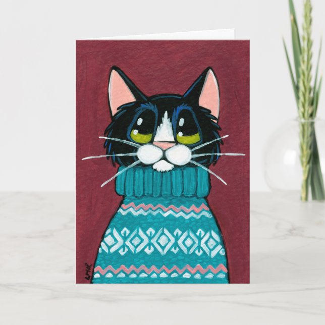 Cartão De Festividades Gato do smoking que veste uma pintura feia da (Frente)