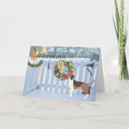 Cartão De Festividades Gato e Cachorro a gostar do Natal da Neve