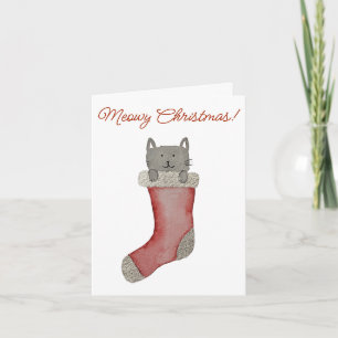 Cartão De Festividades Gato em Meia