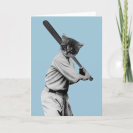 Cartão De Festividades gato engraçado vintage baseball