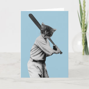 Cartão De Festividades gato engraçado vintage baseball