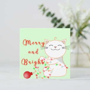 Cartão De Festividades Gato Feliz Brincando Com Luz de LED Natal Fofo