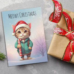 Cartão De Festividades Gato Feliz de Natal Personalizado
