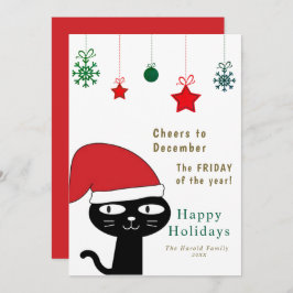 Cartão De Festividades Gato festivo bonito com moderno Red Santa Hat