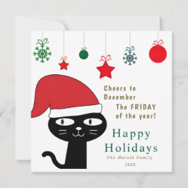 Cartão De Festividades Gato festivo bonito com moderno Red Santa Hat