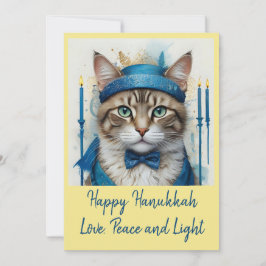 Cartão De Festividades Gato Festivo na Saudação Disfarçada a Hanukkah