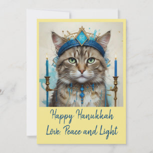 Cartão De Festividades Gato Festivo na Saudação Disfarçada a Hanukkah