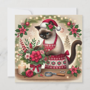 Cartão De Festividades Gato Florista com Boas-Vindas de Natal