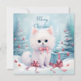 Cartão De Festividades Gato Fofinho com Laço Rosa