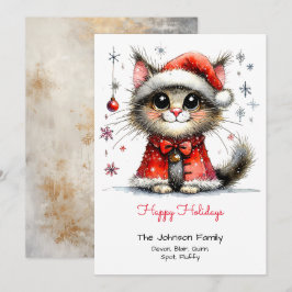 Cartão De Festividades Gato Fofo Caprichoso em um Chapéu de Papai Noel Ve
