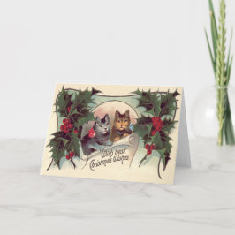 Cartão De Festividades Gato gatinho azevinho