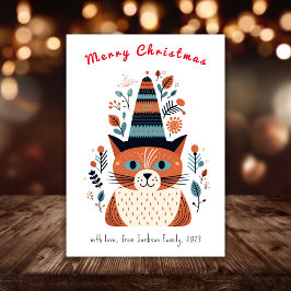Cartão De Festividades Gato Gato Escandinavo Art Natal