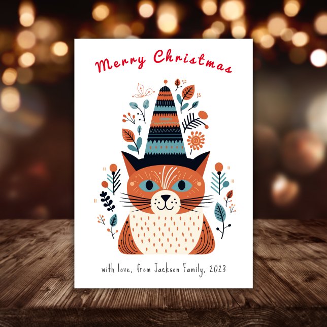 Cartão De Festividades Gato Gato Escandinavo Art Natal (Scandinavian Folk Art Christmas Card)