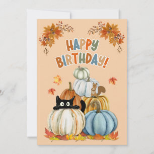Cartão De Festividades Gato Gato Gato e Pumpkins Retro Cai Aniversário