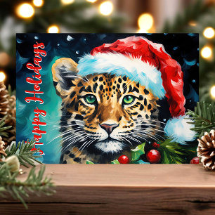 Cartão De Festividades Gato Guepardo de Chapéu de Papai Noel Desejos de N