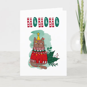 Cartão De Festividades Gato Irritado Em Gato De Natal Engraçado E Feio De