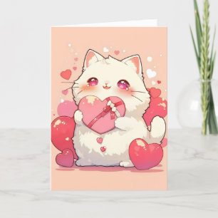 Cartão De Festividades Gato Kawaii Fofo Amor