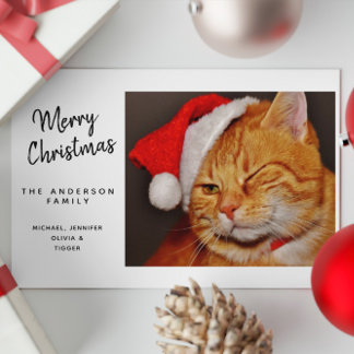 Cartão De Festividades Gato Laranja Divertido de Natal com Chapéu de Papa