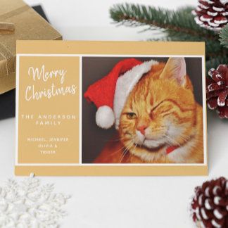 Cartão De Festividades Gato Laranja Divertido de Natal com Chapéu de Papa