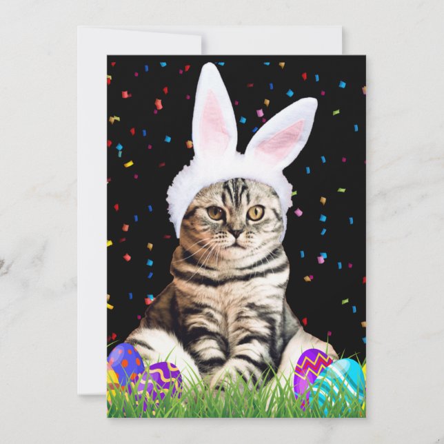 Cartão De Festividades Gato Listrado de Páscoa (Frente)