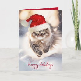 Cartão De Festividades Gato Maine Coon Com Chapéu de Papai Noel
