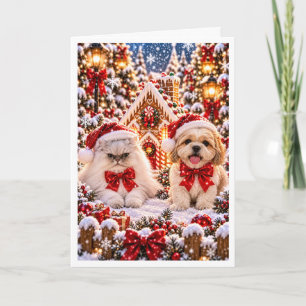 Cartão De Festividades Gato Mal-Humorado Personalizado e Cachorro Feliz n