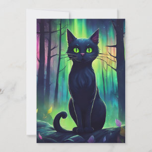 Cartão De Festividades Gato Místico das Luzes do Norte