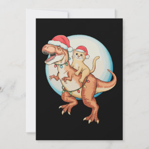 Cartão De Festividades Gato Montando Dinossauro T Rex Lua Natal